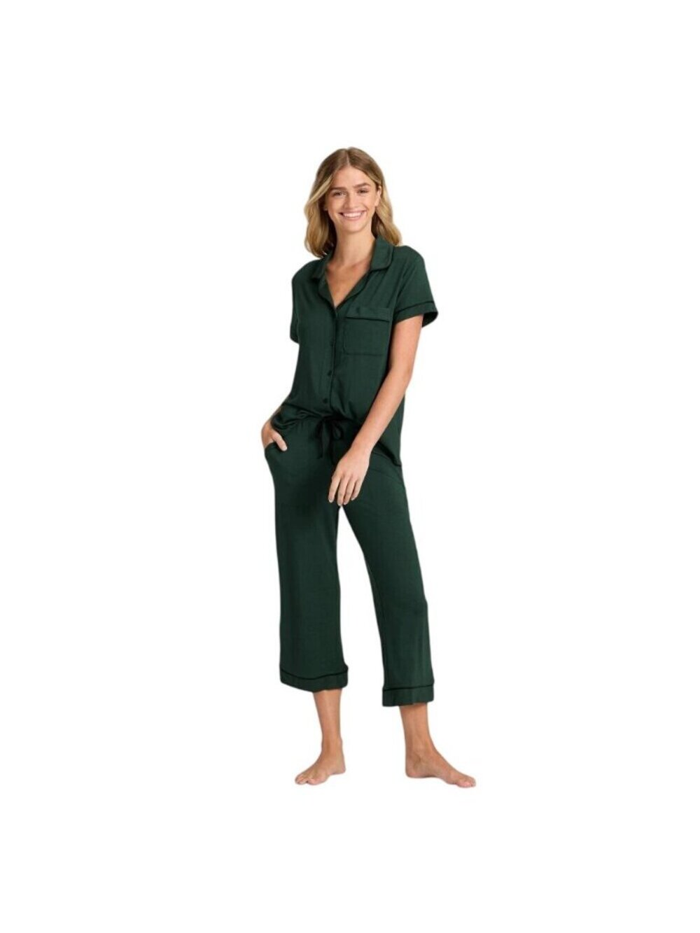 Auden Womens Cloud Knit Modal Notch Collar Short Sleeve Pajama Top Green M - Picture 7 of 7